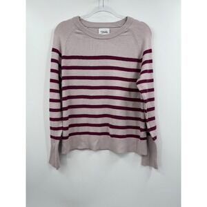 Stitches Stripes Striped Crew Neck Sweater Light Pink Burgundy Women's Size M